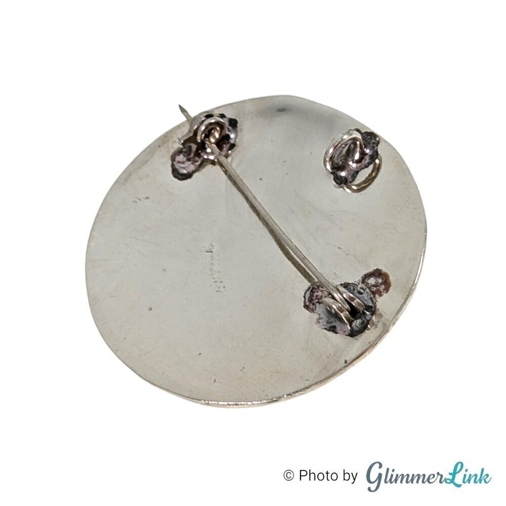 Vintage Alpaca Mexico Floral Inlay Abalone Shell Silver Tone Brooch Pendant - Picture 5 of 7